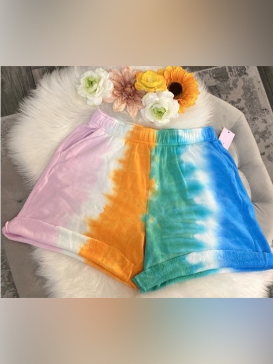 Pants - Multi Colored Lounge Shorts Blue Orange Women’s Sz SM Oversized NEW!